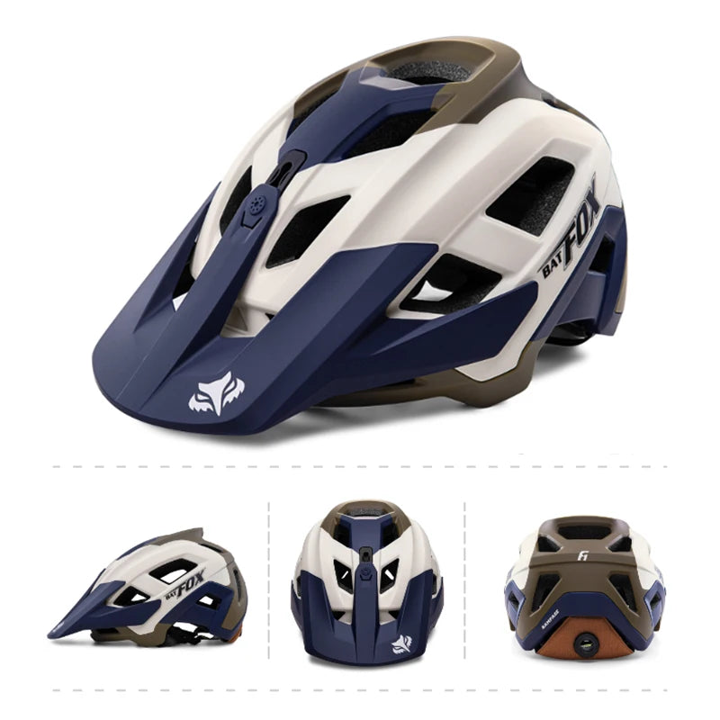 Batfox 2025 MTB-Helm Blau Weiß Braun – Mehrere Ansichten für vollständige Detailübersicht