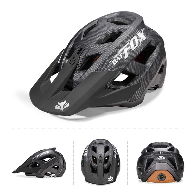 Batfox 2025 MTB-Helm Schwarz Grau Textur – Mehrere Ansichten mit strukturierter Oberfläche