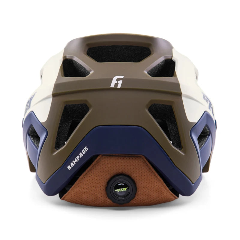 Batfox 2025 MTB-Helm Blau Weiß Braun – Rückansicht mit Einstellsystem