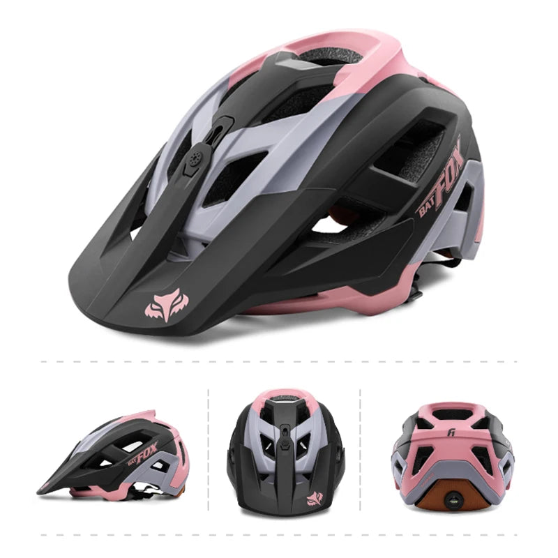 Batfox 2025 MTB-Helm Schwarz Rosa Grau – Mehrere Ansichten und vollständige Detailübersicht