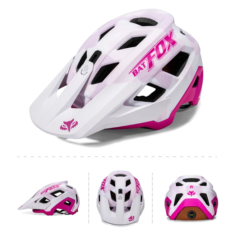 Batfox 2025 MTB-Helm Weiß Pink – Mehrere Ansichten für komfortable und sichere Fahrten